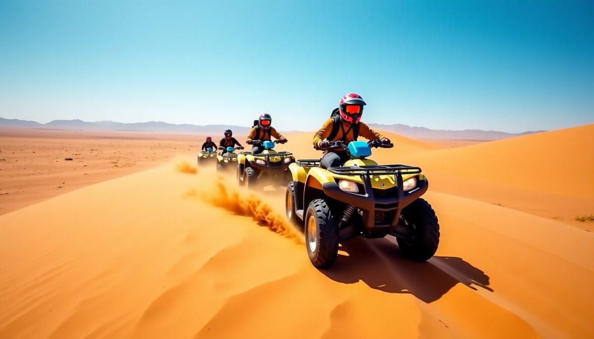 Découvrez les 5 circuits en quad les plus spectaculaires du Maroc, de l&rsquo;effervescence de Marrakech aux majestueuses dunes de Merzouga